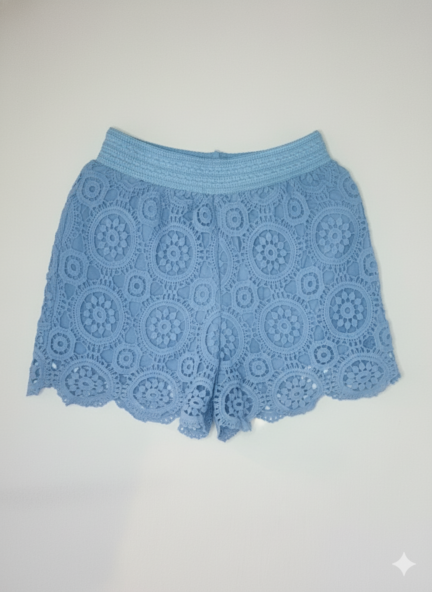 Shorts Con Encaje - Azul - M