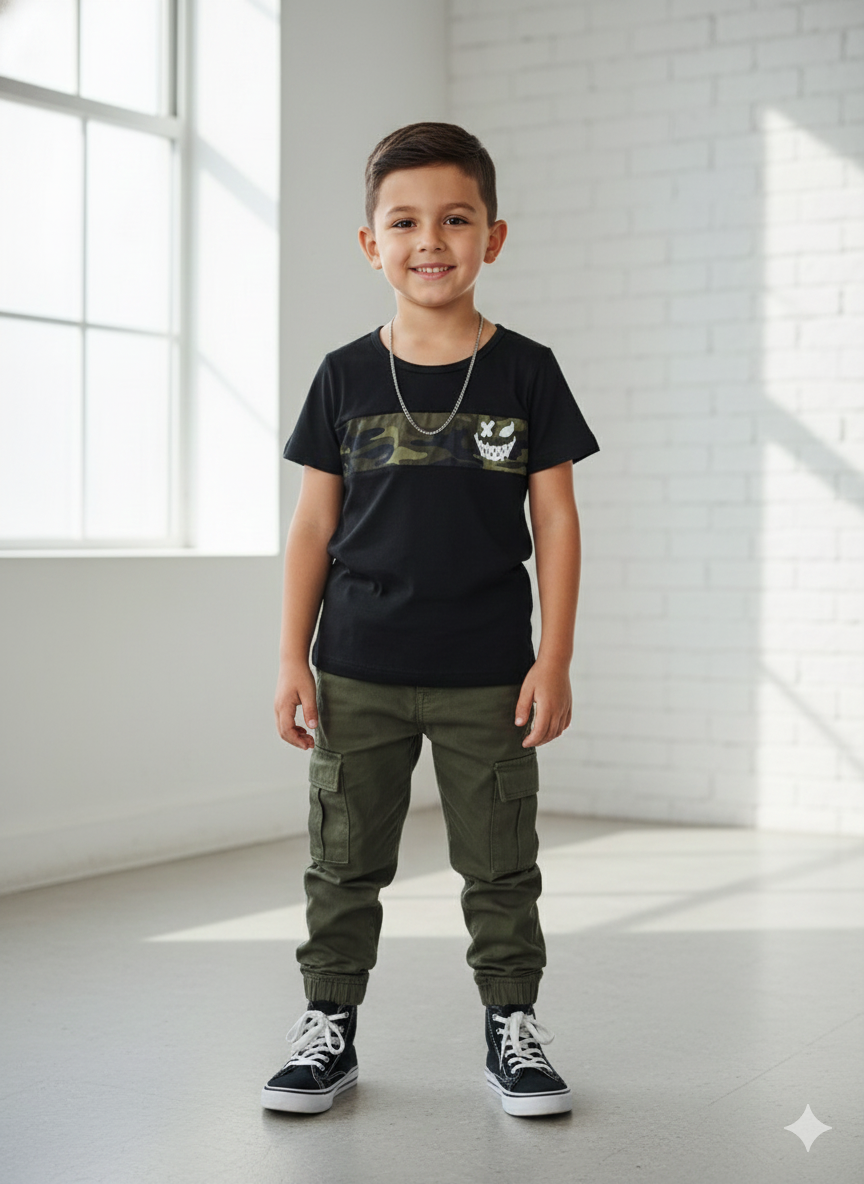 Camiseta franja militar niño