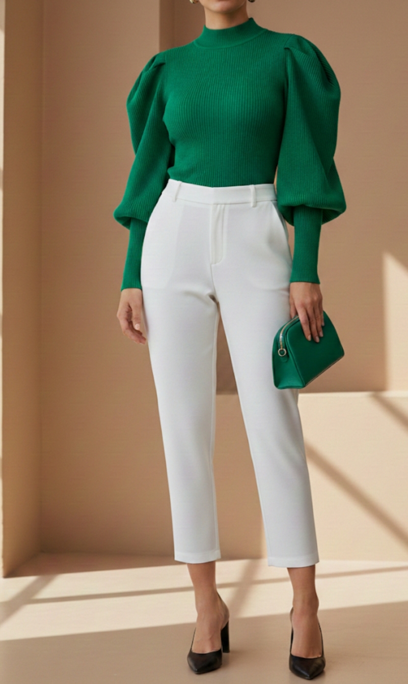 Pantalon Elegante Bota Tubo - Blanco - M - Blanco - M